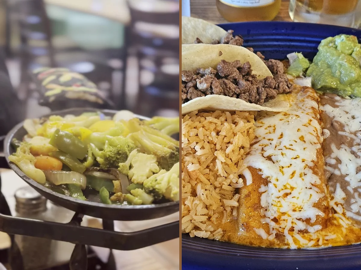 Plates of Mexican food on a table